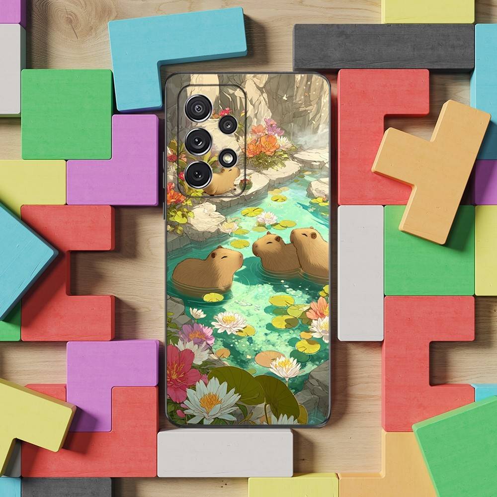 Cute Cartoon Capybara For Samsung S9,S10,S20,S10,S21,S25,S24,S23,Ultra,FE,Plus,Lite,Soft Silicone Black Case