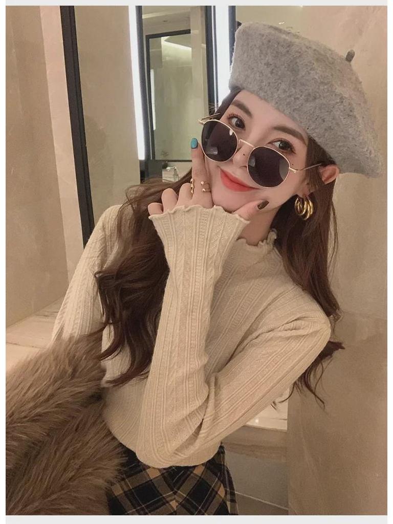 Ruffled Half-High Collar Knit Sweater for Women - Autumn/Winter 2025 Long Sleeve Top
