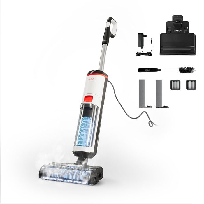 POLTI RollySteam WD10 - Aspirateur Balai Laveur avec Fonction Vapeur - Autonomie illimitée (filaire) - Rayon d'action jusqu'à 6 m