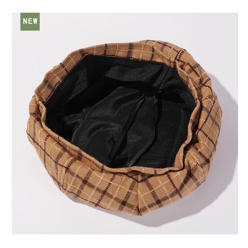 Винтажная клетчатая шляпа-берет на осень-зиму, повседневная шляпа художника для женщин, простая шерстяная шляпа-берет