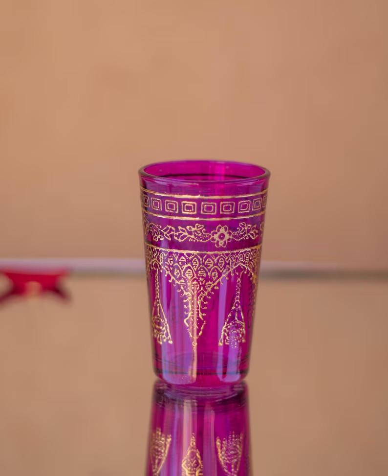 Moroccan Multicolored Tea Glasses – 180ml (6.3 FL OZ) – Hand-Painted, Set of 6 – Perfect for Candles, Party Favors, or Decorative Vases