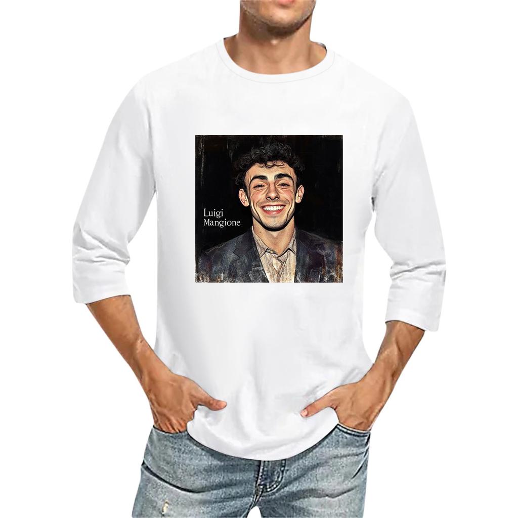 Мужская футболка с круглым вырезом и рукавом семь четвертей, мужская повседневная свободная футболка с рукавом семь четвертей