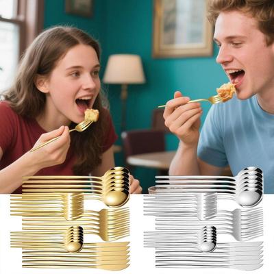 Набор столовых приборов из нержавеющей стали 30 предметов серебряного и золотого цвета Набор посуды Безопасно для мытья в посудомоечной машине Зеркально полированные приборы на 6 персон Домашняя столовая посуда