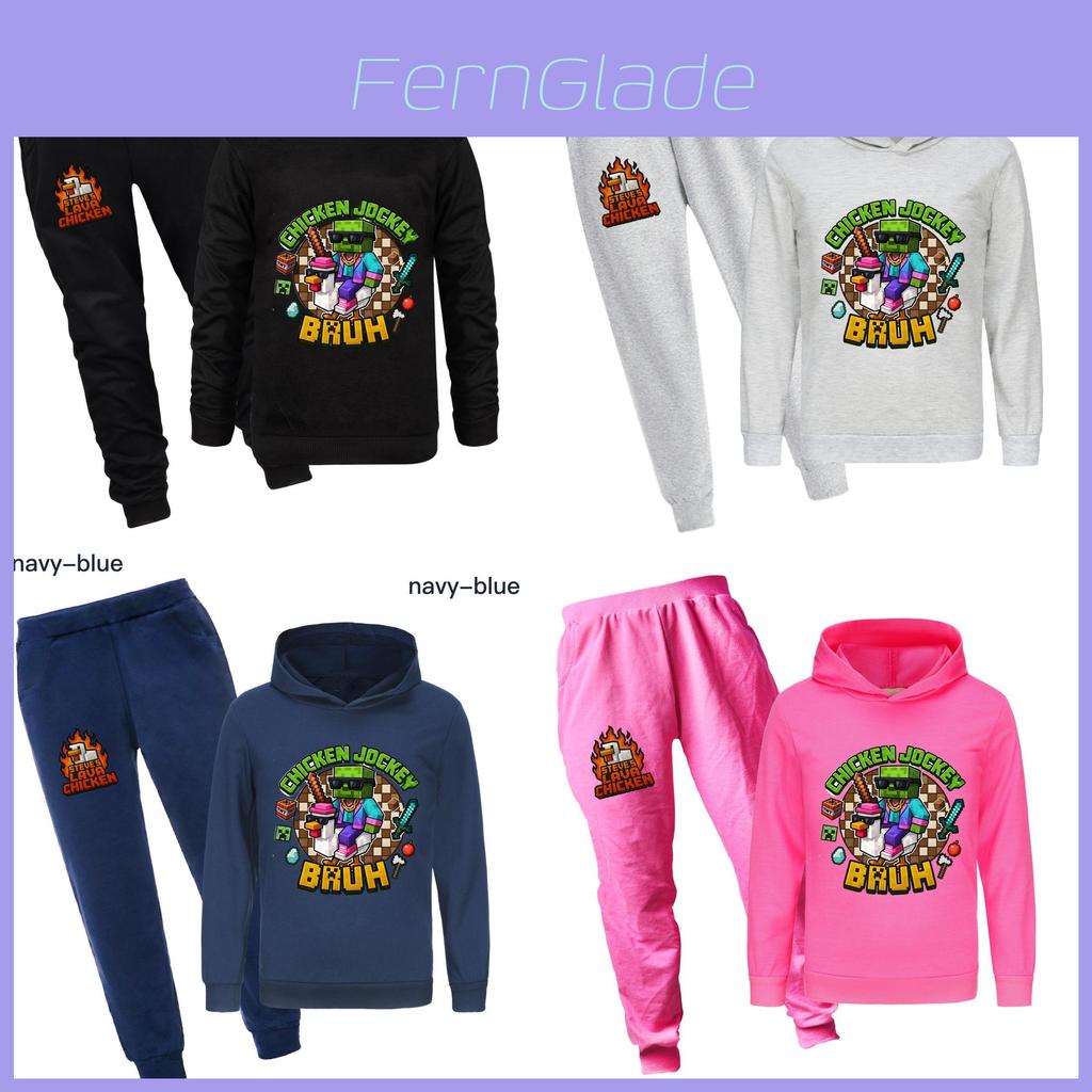 Minecraft Chicken Jockey Childrens Cartoon Hoodie And Pants Set With Cotton Fabric For Casual Winter Wear