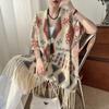 Color Blocking Printed Women's Shawl Tassel Design Integrated External Cloak Autumn Winter Versatile Thick Woman Accessories