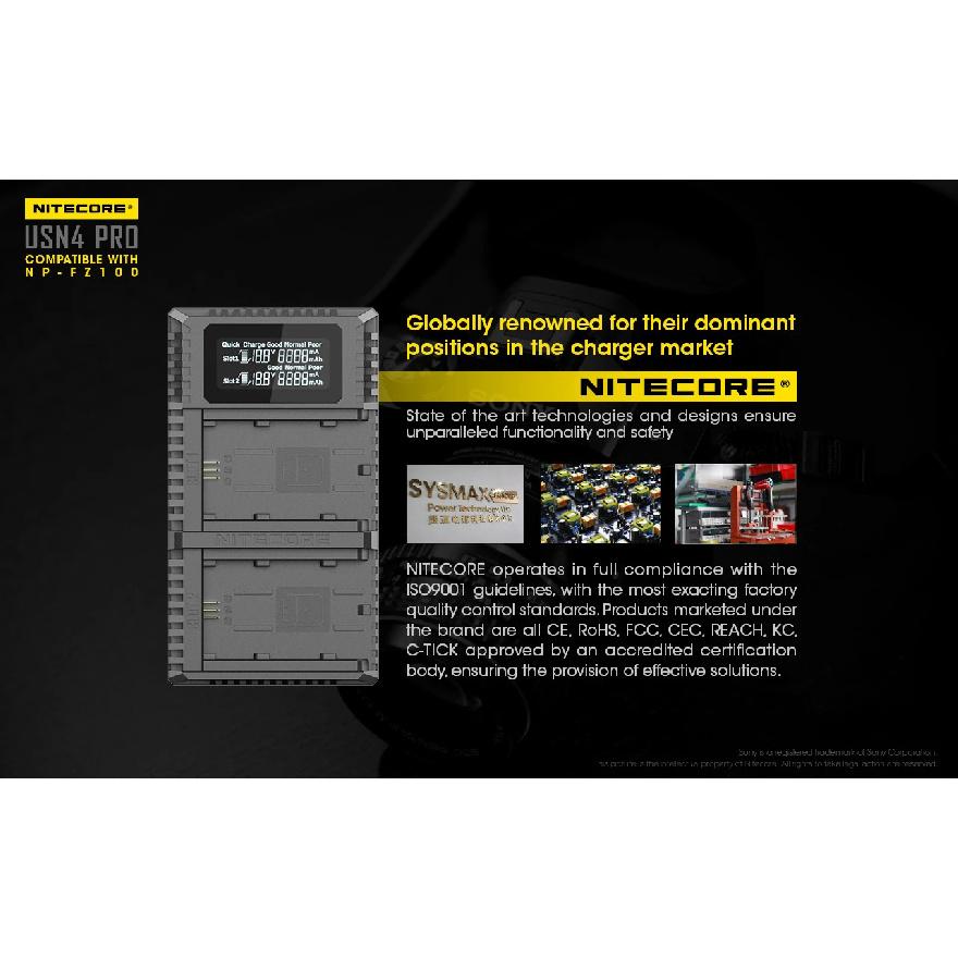 Зарядное устройство NITECORE USN4 PRO для аккумуляторов камеры, двухслотовое, USB-C, быстрая зарядка QC, для Sony NP-FZ100, активация глубоко разряженных аккумуляторов