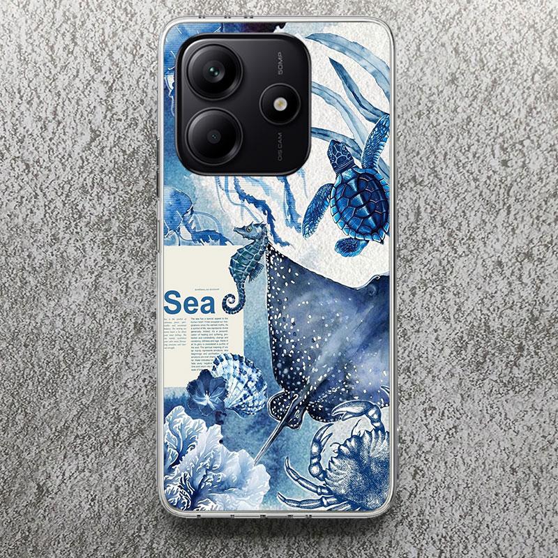 Чехол для телефона 'Морская звезда, Морская черепаха, Акула' для Xiaomi Redmi Note 14 14S 13 12S 12 10 10S 11 Pro Plus 11S 11E 11T 9 9S Мягкий силикон