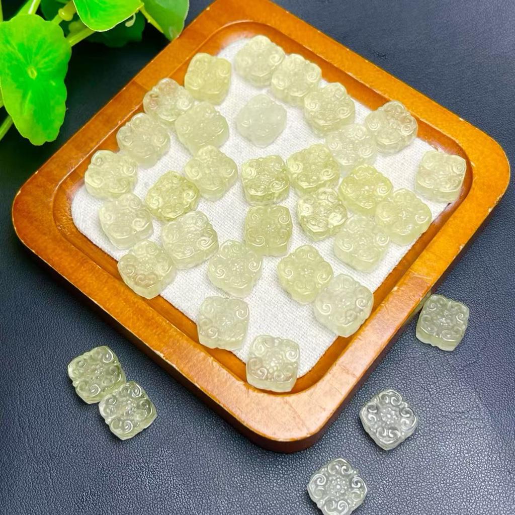Natural Amethyst Square Ruyi Auspicious Cloud Carving Double-Sided Nine-Tailed Fox Flower Brand Citrine Diy Back Cloud