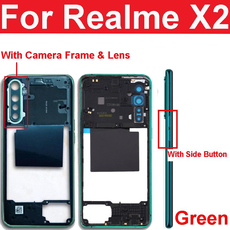 Middle Frame Housing Bezel For OPPO Realme X2 Middle Frame Holder with Side Keys Camera Lens Cover Parts