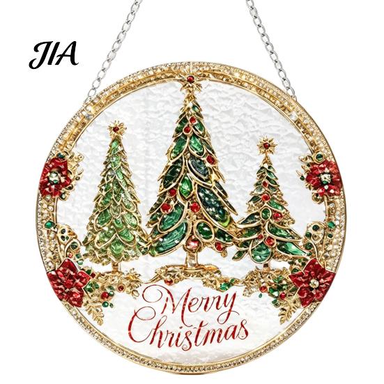 Atmosphere Enhancing Wall Decor Stained Glass Style Acrylic Window Hanging, Tree of Life & Winter Forest Double Sided Printed Ornament Round
