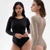 Боди с длинным рукавом для женщин, топы с круглым вырезом, сексуальные стринги, дышащие эластичные боди