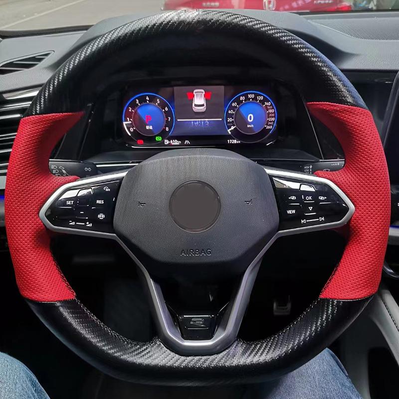 Car Steering Wheel Cover ized Non-Slip Suede Braid For Volkswagen VW Atlas Golf 8 Mk8 Jetta Sharan Passat B9 Tiguan