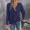 New Autumn Women's Wear Solid-color Fashionable Long-sleeved V-neck T-shirt