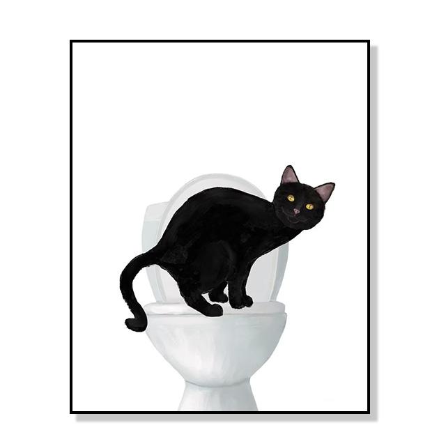 Смешной современный милый черный кот в ванной художественные постеры украшения холст картины и принты для ванной комнаты туалет гостиная декор