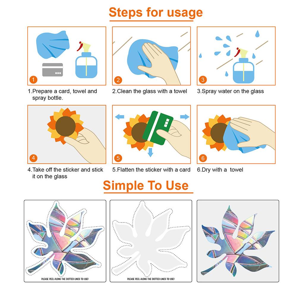 Набор из 3 оконных пленок 'Витражный лист', многоразовые, радужные, самоклеящиеся, съемные декоративные наклейки, наклейки для интерьера, декор для офиса
