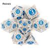 7 Pcs Silver Blue Metal Dice Hollow Metal Polyhedral Dice Set Suitable for Role-Playing RPG Board Game Card Game