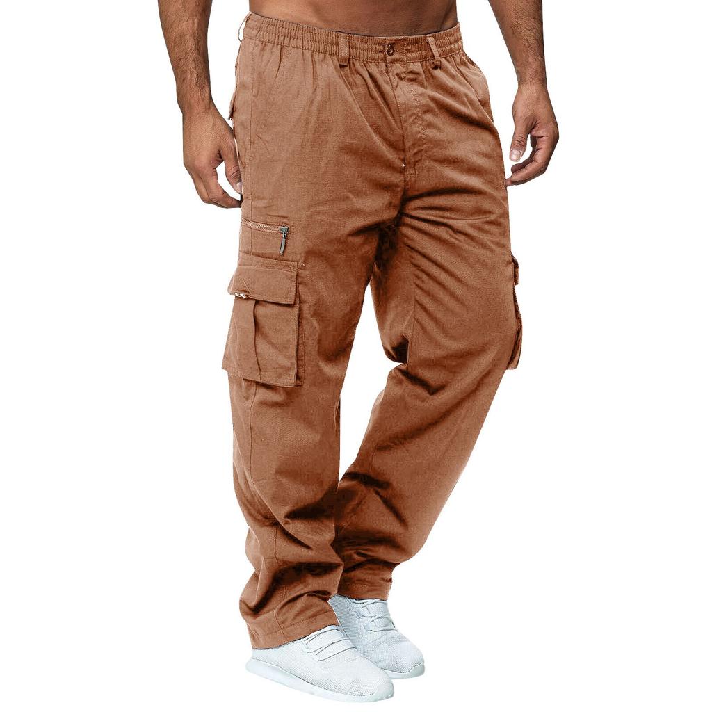 Мужские рабочие брюки, повседневные брюки для прогулок, однотонные спортивные повседневные легкие брюки с большими карманами для пешего туризма