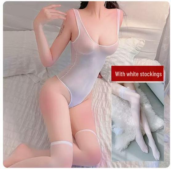 Прозрачный Высокоэластичный Боди с Открытой Промежностью Комплект Нижнего Белья