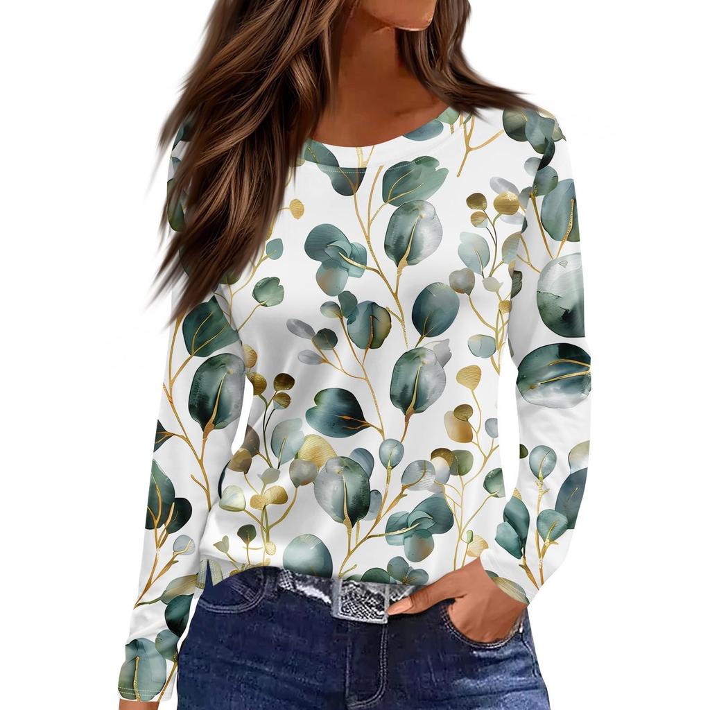 Women's Casual T-shirt 3D Printed Floral Floral Print Round Neck Retro Elegant Long Sleeves Women's Fashion Pullover Long Sleeve