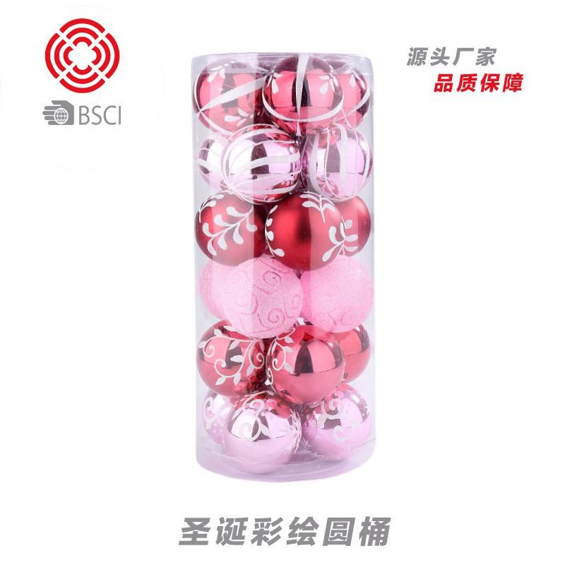 6cm Pink Red Painted Christmas Baubles Tree Hanging Ornaments Holiday Decorations