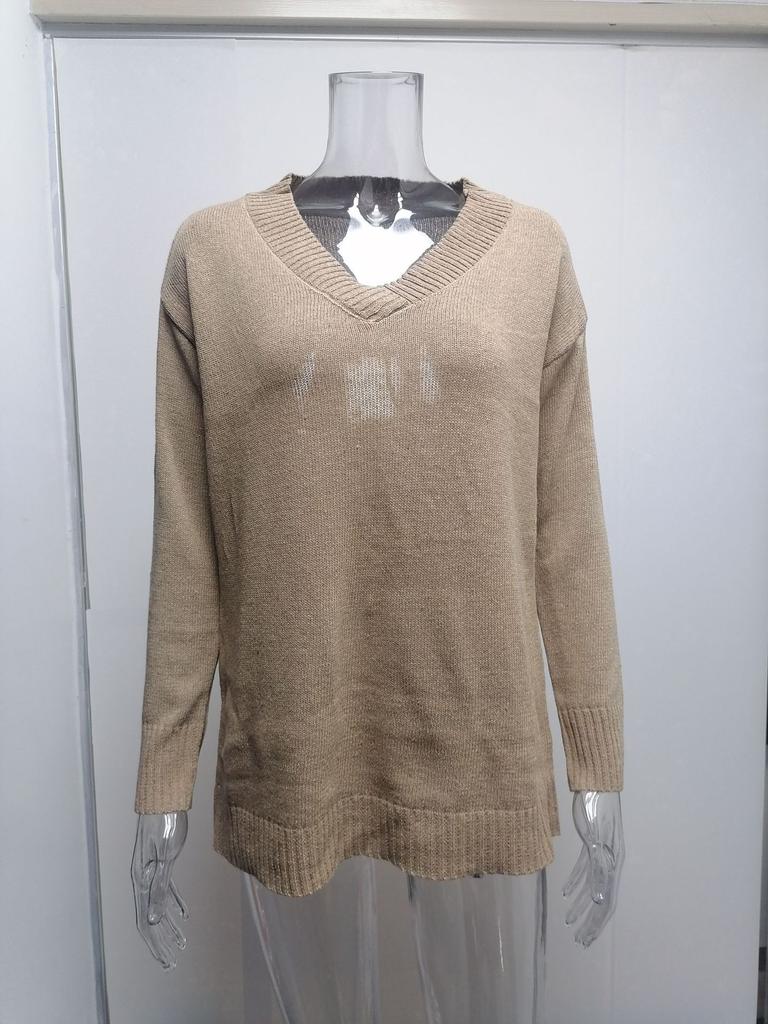 Модный женский свитер 2025 года осень и зима однотонный женский свитер с V-образным вырезом и длинным рукавом трикотажный топ трикотажная одежда джемпер базовый свитер пуловер