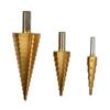Large Titanium-Plated Step Drill Set: 4-32mm, 4-20mm, 4-12mm, Triangular Handle, Straight Flute, Pagoda Hole Opener