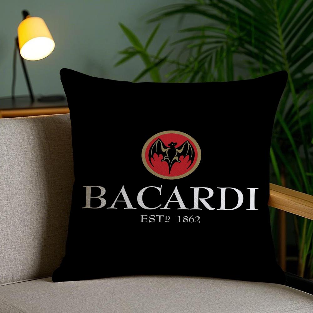 B-Логотип Bacardi Чехол на подушку Плюшевая ткань Мягкий Двусторонний печатный Невидимая молния Наволочка для дивана Домашний декор