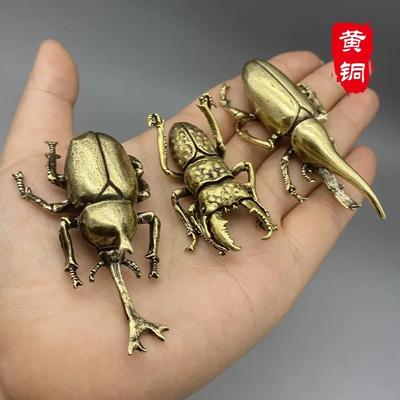Антикварные бронзовые жуки Миниатюрная фигурка Маленькие настольные украшения Винтажные медные насекомые Чайные питомцы Украшения Домашний декор Аксессуары
