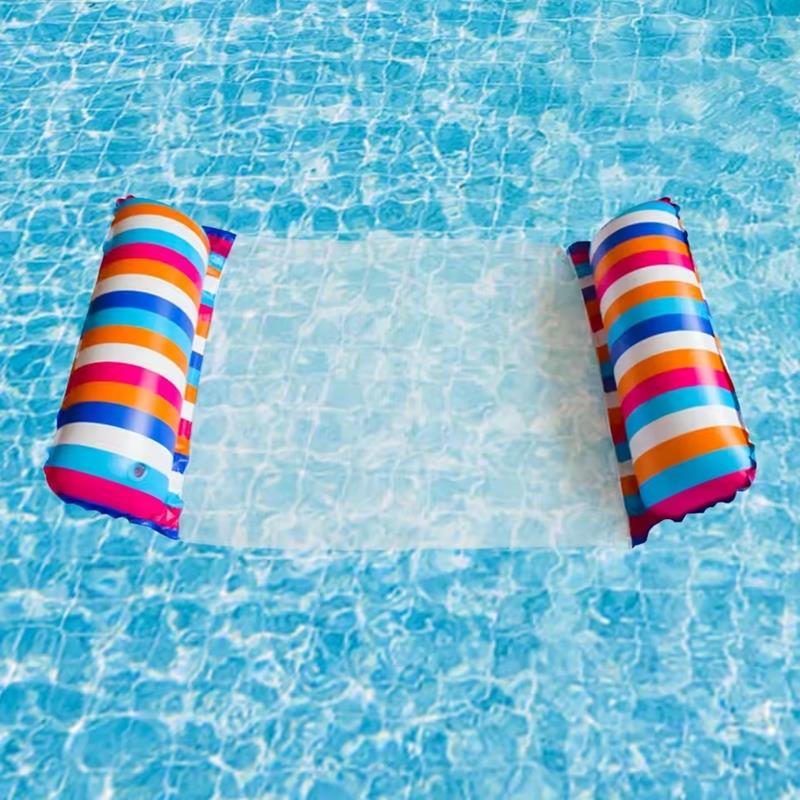 Water Hammock Swimming Mattress Inflatable Pool Deckchair with Striped Net 120x70 cm