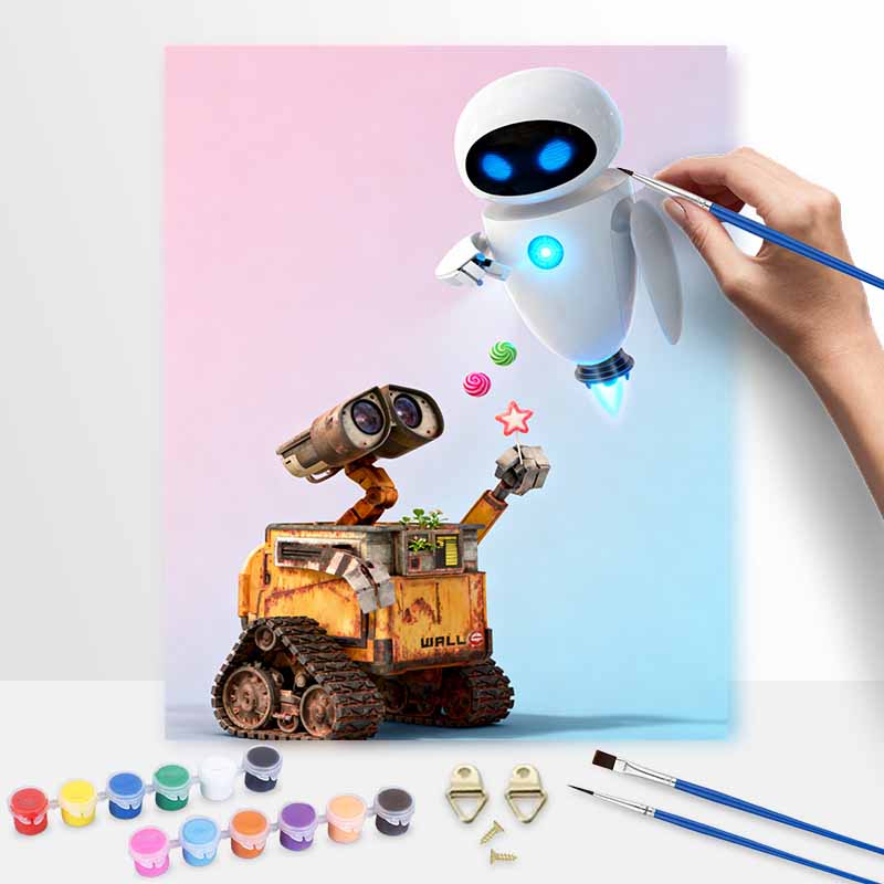 Disney Wall E And Eve Oil Paint Digital Painting Art Kit FillIn Painting Home Decor