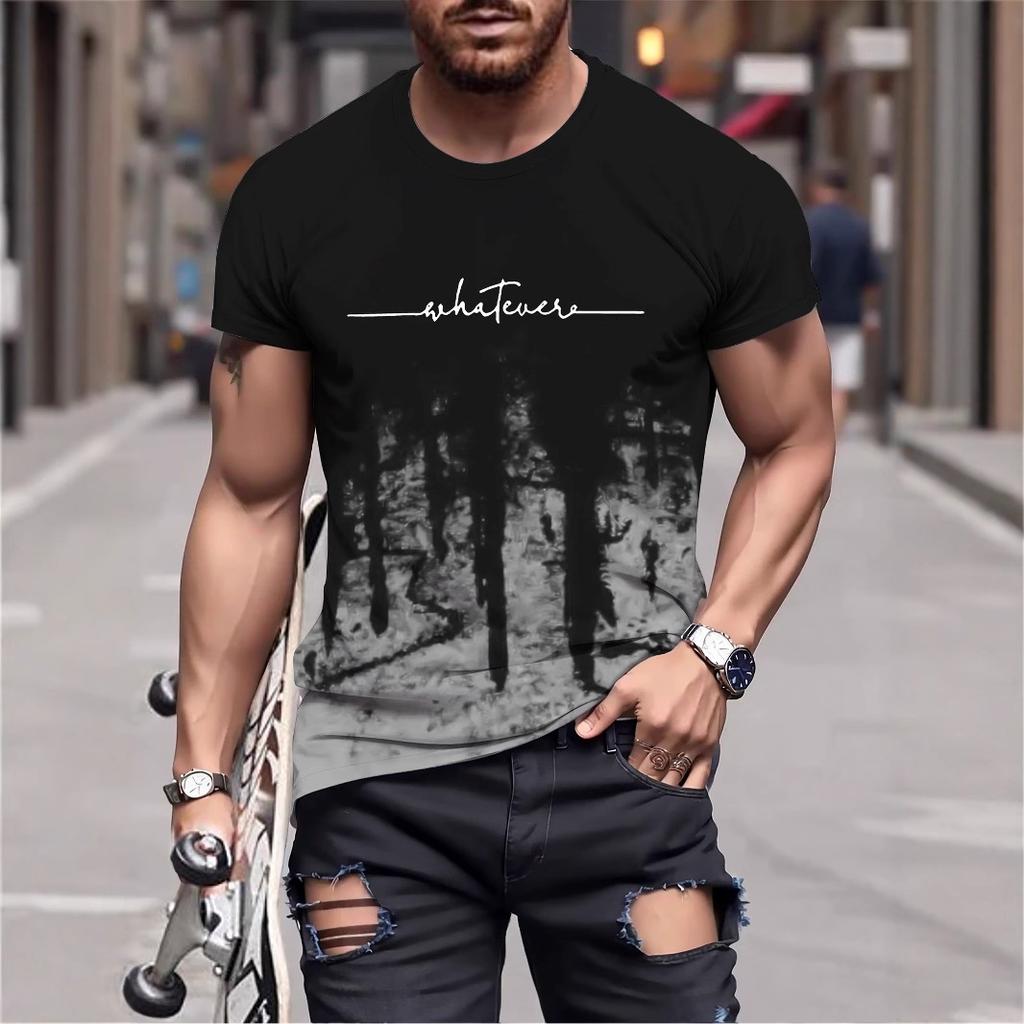 Casual men's short-sleeve t-shirt with 'whatever' print, trendy street style for daily wear.
