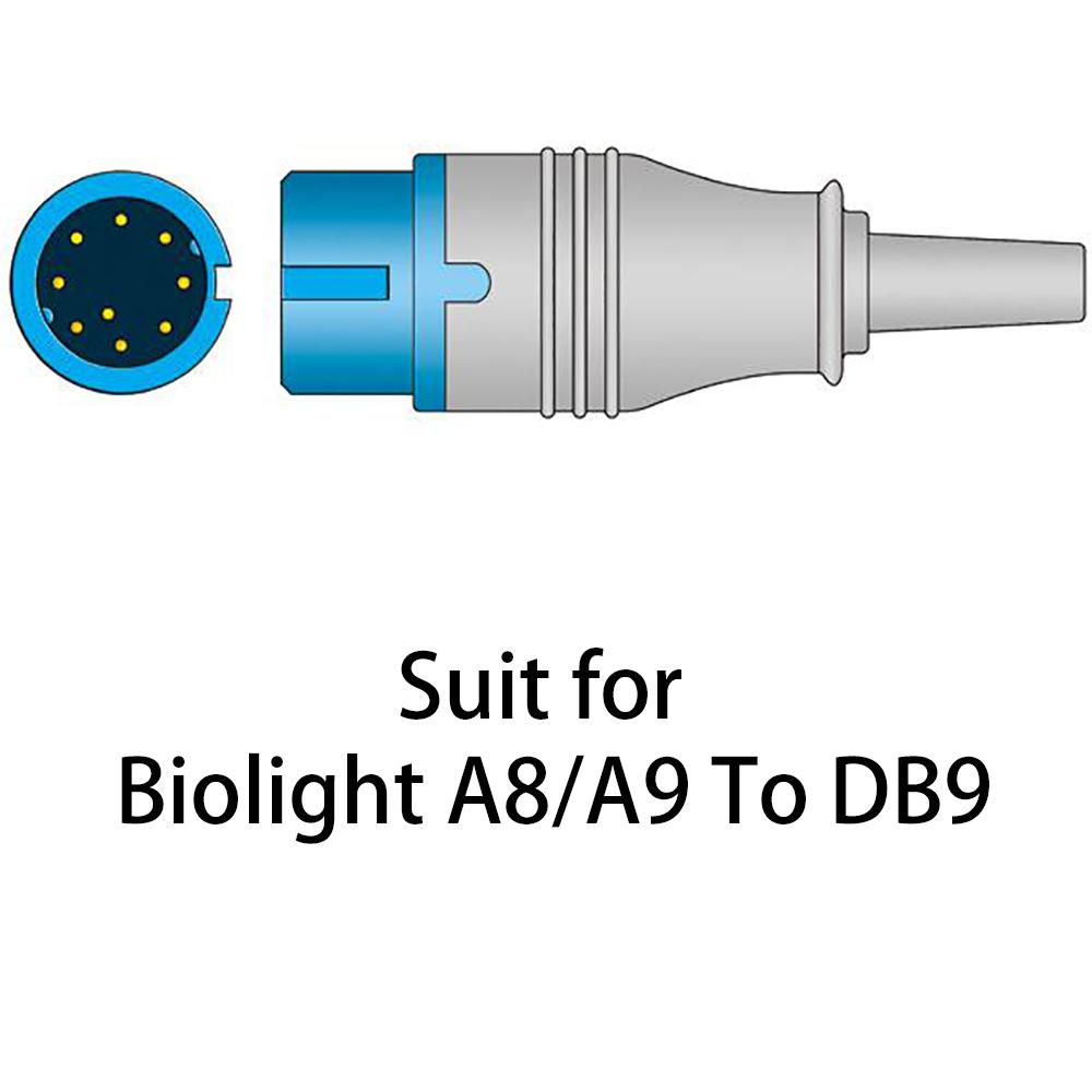 Compatible Biolight A8/A9 To DB9 Digital Patient Monitor, SPO2 Pulse Oximeter Extension Probe, SPO2 Sensor Extension Wire, Blood Oxygen Device Trunk