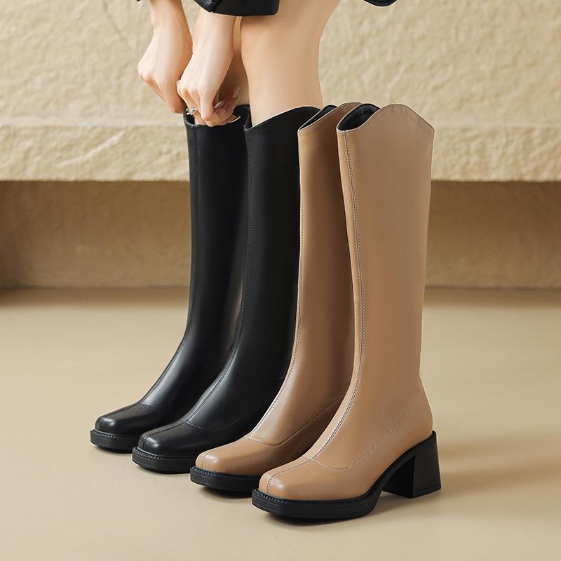 Krazing Pot Осенне-зимняя обувь из микрофибры, большие размеры, сапоги для верховой езды, квадратный носок, сохраняющие тепло, на молнии, размер 43, высокие сапоги до бедра