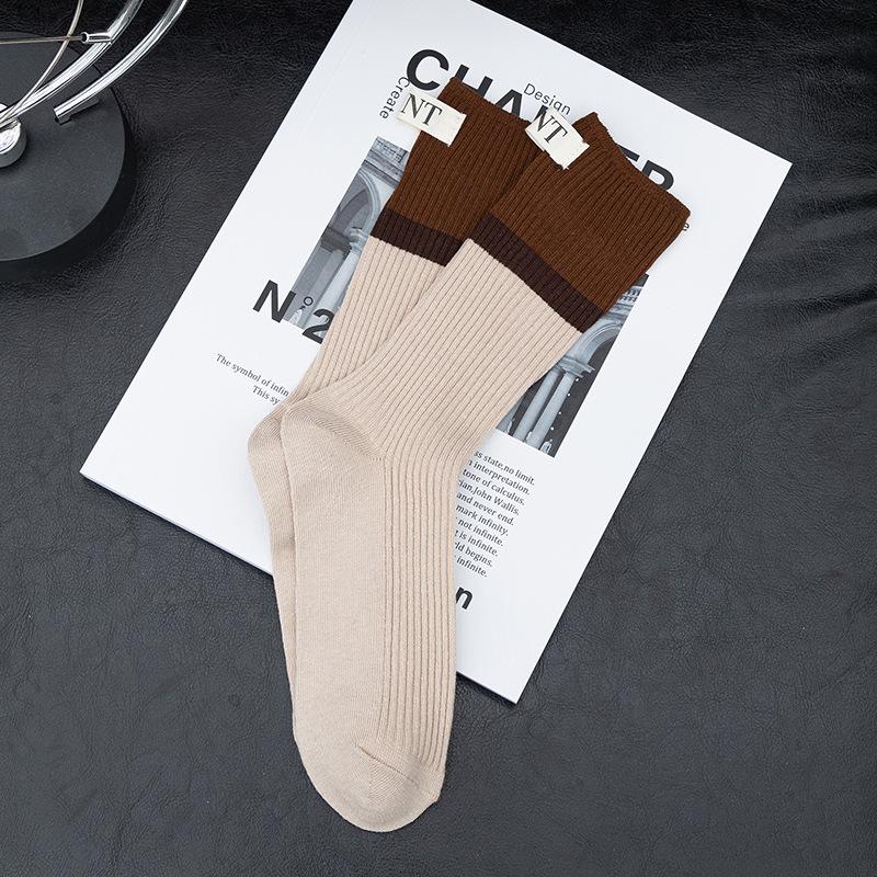 2022 Autumn Women's Color Block Vertical Stripe Mid-Calf Socks - Trendy Slimming Long Leg Korean Style