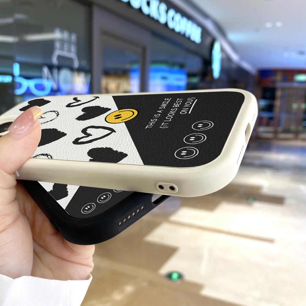 Тонкий кожаный чехол-накладка с рисунком в виде мультяшной улыбки в стиле INS из искусственной кожи для Samsung Xiaomi Poco Redmi