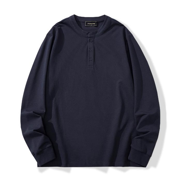 Новая весенне-летняя футболка с длинным рукавом и тяжелым вырезом хенли, классическая базовая футболка в стиле casual, Гонконгский стиль