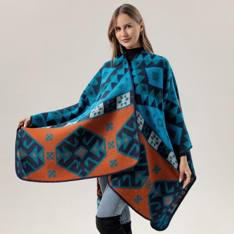 Ethnic Style Shawl Summer Outer Wear Women's Large Shawl Cape Cloak High-end Knitted Scarf