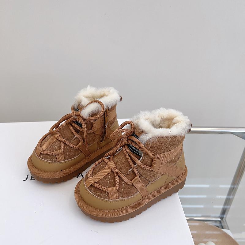 Warm Plush Children Winter Boots Thickened Lace Cotton Shoes Fashion Soft Ankle Boots Anti-Slip Kids Boots