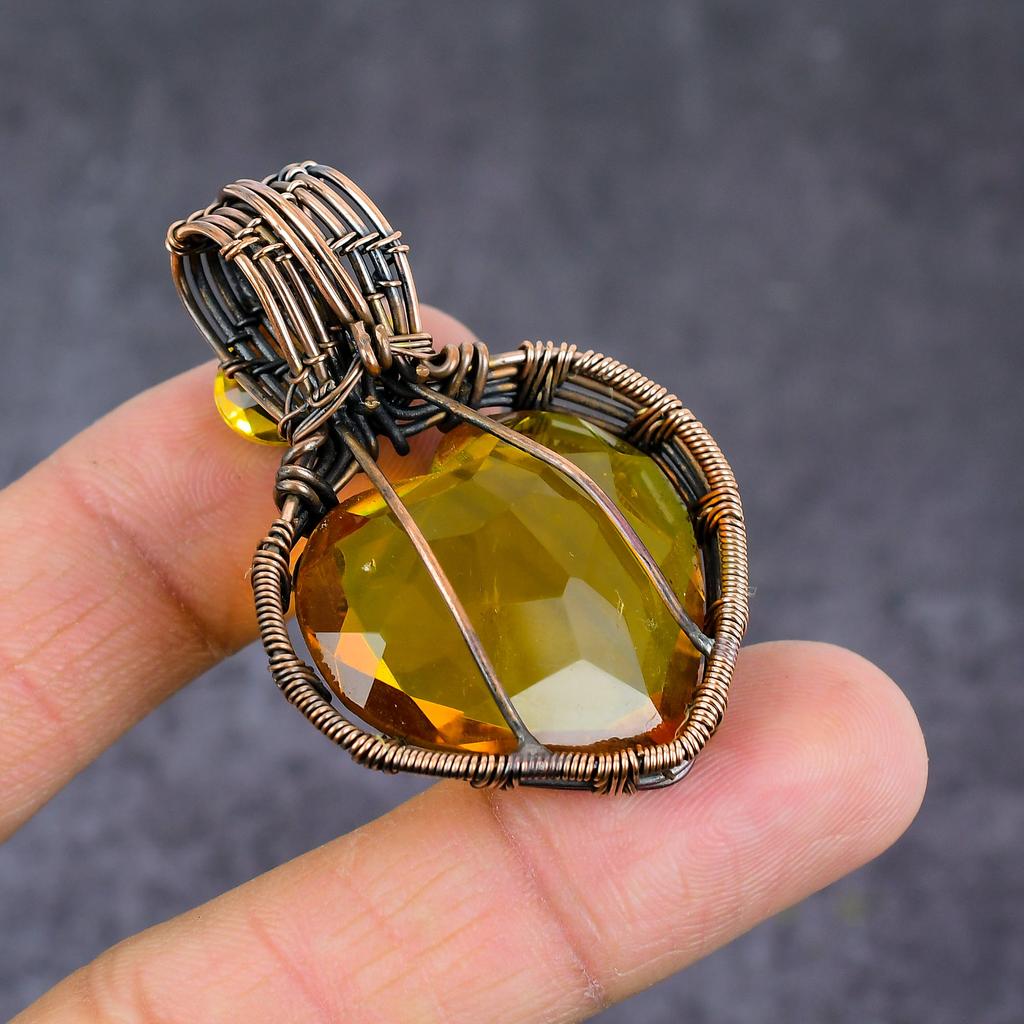 Подвеска из натурального цитрина ручной работы из медной проволоки 2,05 дюйма q7F09