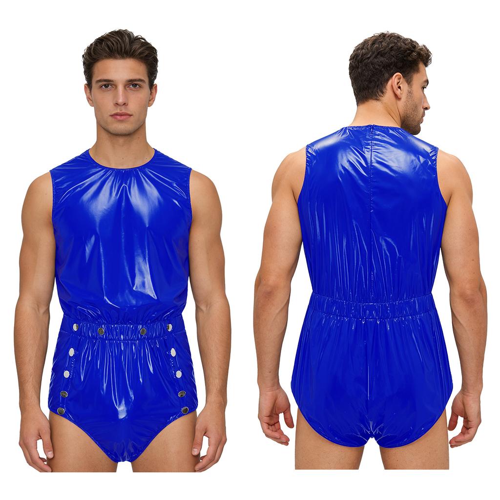 Men’s One-Piece Swim Bodysuit S-3XL Waterproof Sleeveless Back Zipper Open Crotch Button Closure Elastic Waist for Club