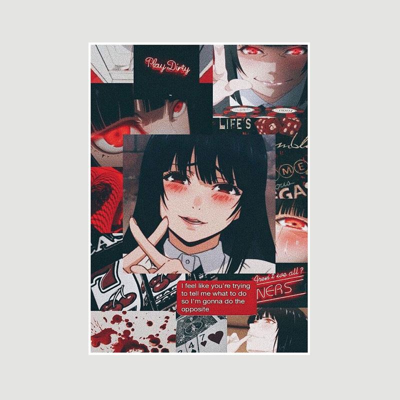 Винтажная белая бумага Kakegurui Плакаты Японское аниме Ретро-постеры и принты Художественная живопись Домашнее украшение Фреска Спальня Кафе Декор