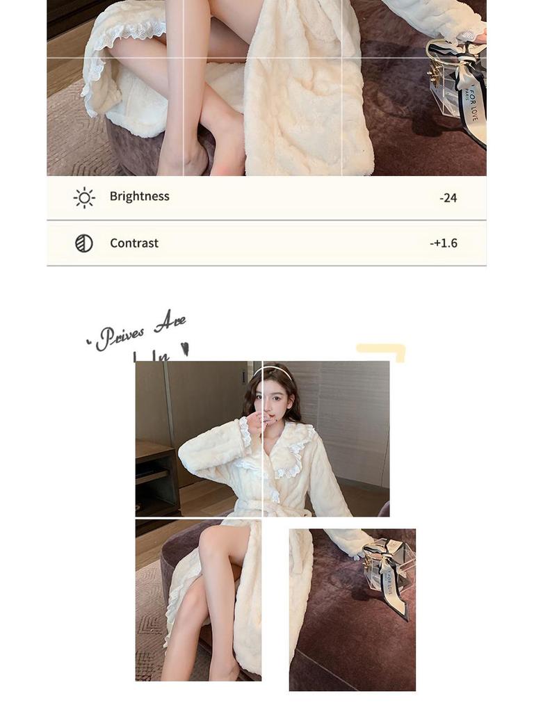 Корейская модная женская кружевная фланелевая ночная рубашка - плотная, теплая, зимняя пижама из кораллового флиса