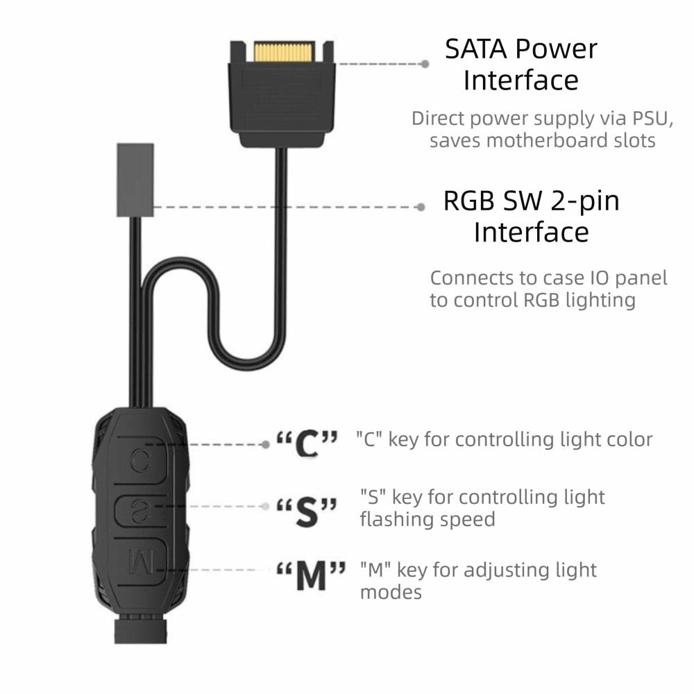 SATA Power RGB Hub 3-Pin Connector Lighting Controller Hub Mini Controller For Fan LED Light