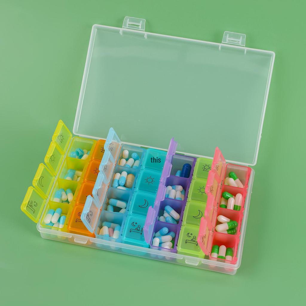 Portable 28-Compartment Rainbow Travel Pill Organizer with Logo