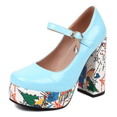 Женские туфли Мэри Джейн на платформе большого размера, белые, синие, из лакированной кожи, на высоком толстом каблуке, летние, с квадратным носком, лаконичные, для клубной вечеринки