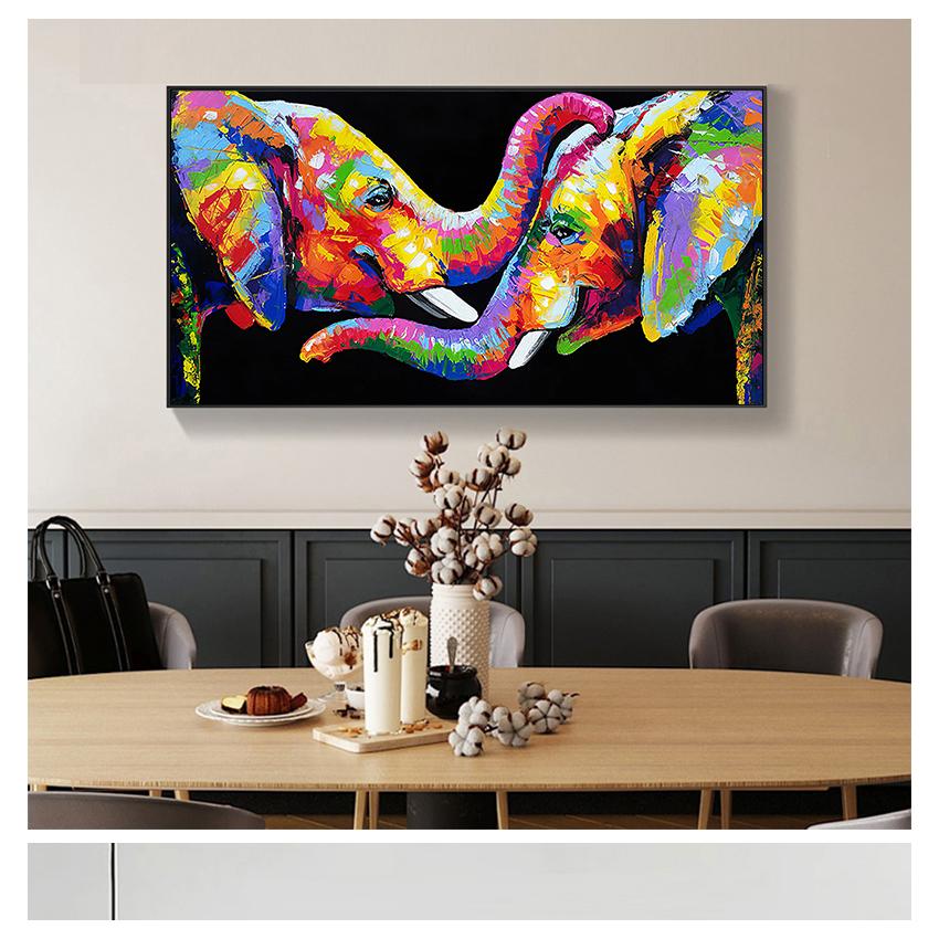 Картины на холсте, настенные художественные постеры и принты, пара слонов, фотографии для декора гостиной, абстрактные животные, красочный слон