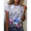 Женская футболка с короткими рукавами и 3D-принтом Holiday Weekend Basic с круглым вырезом и обычным цветочным принтом