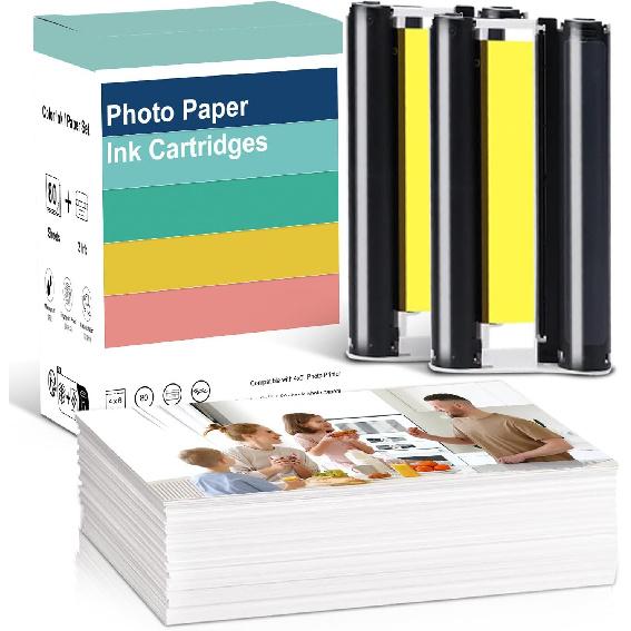 Compatible with Amber M100/M200 4x6 Photo Printer 80 Sheets Photo Paper & 2 Ink Cartridges Refill,Waterproof/Antioxidant/Non Fading,for DHP512/DHP513