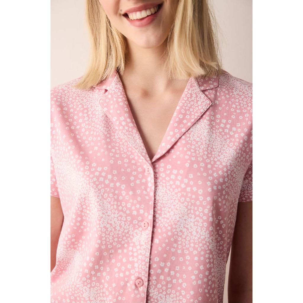 Cotton Marina Pink Buttoned Shirt Trousers Pajama Set
