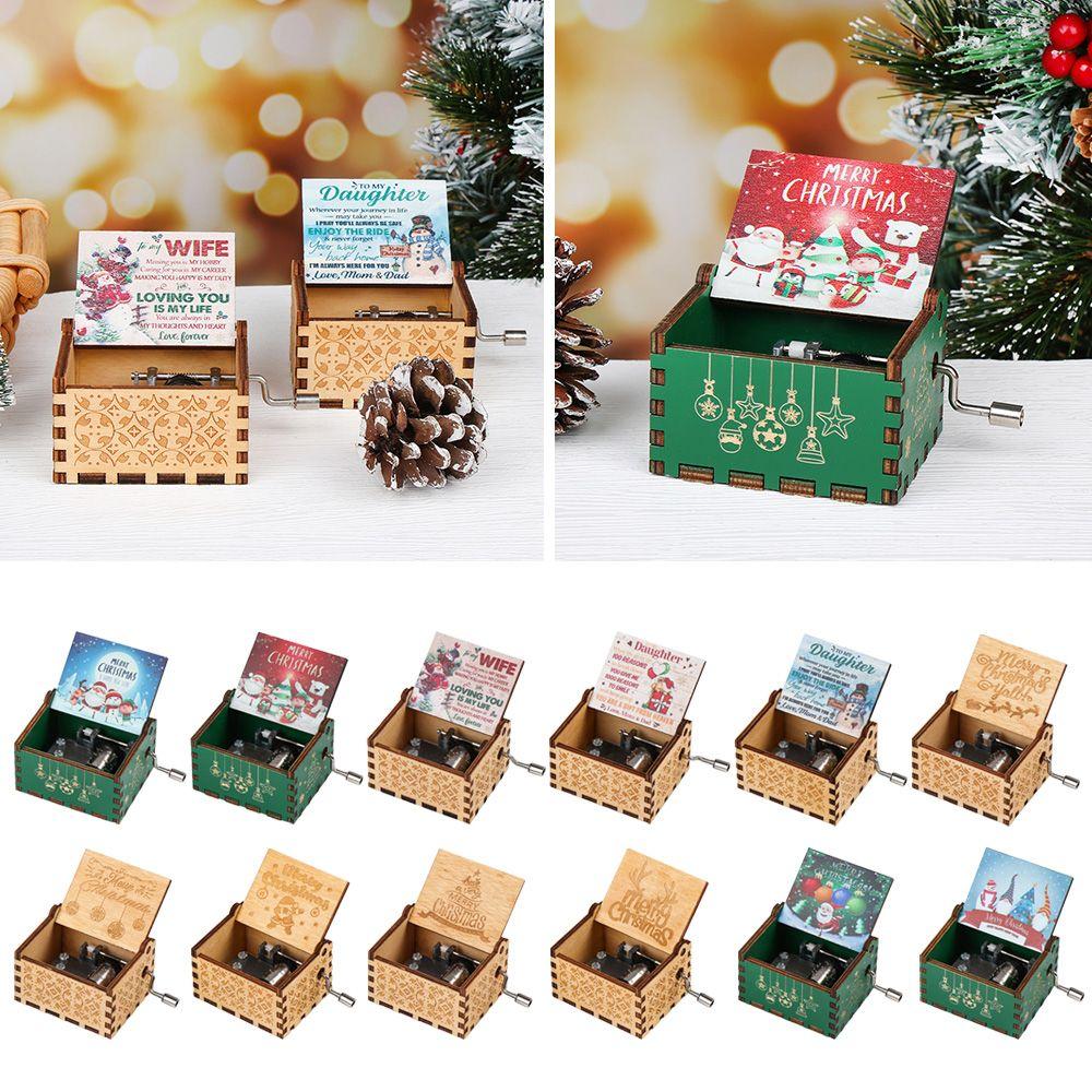 Gifts Wooden New Year Musical Boxes Music Box Merry Christmas Hand Crank